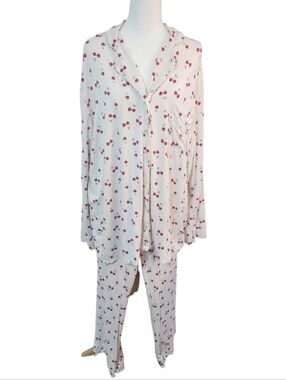 bambi & birdie, Bamboo Blend Cherry Print Pajama Set - White and Red
